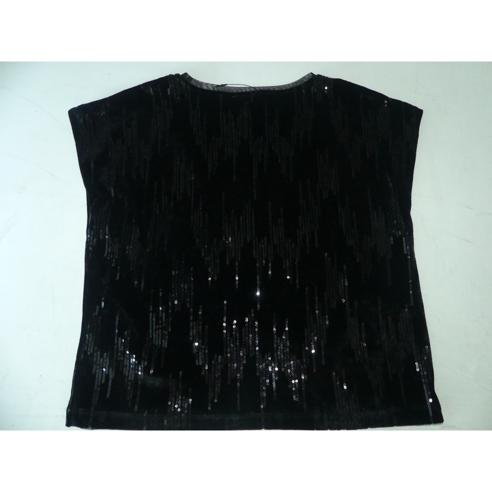 Zara Black Velvet Sequin Top Round Neck Party Festival Glam Boxy Sz 13-14 - Picture 3 of 7